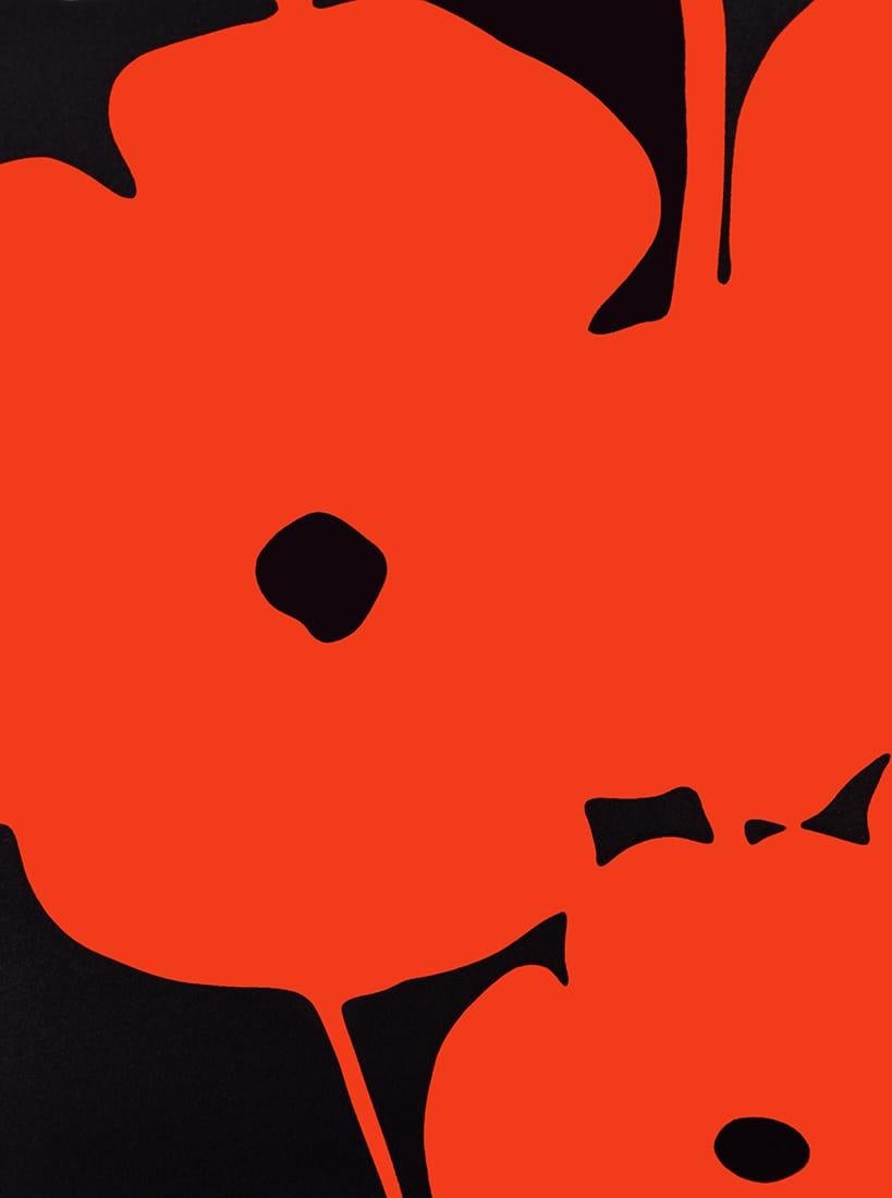 Der 2007 entstandene Donald Sultan-Farbsiebdruck Red Poppies II, 2007 mit Beflockung auf Museumskarton ist von Donald Sultan (North Carolina, 1951 - ) mit Bleistift am linken Rand handsigniert und in der Auflage von 75 Exemplaren mit Bleistift am