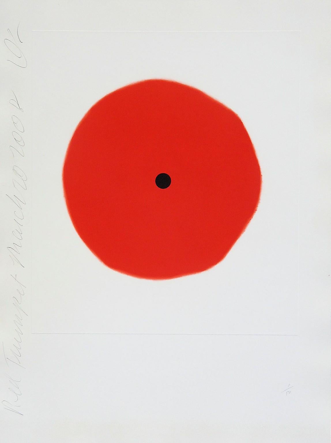 One of four prints in Donald Sultan's 2008 portfolio Trumpet March, Red Trumpet is as striking a piece of minimalist art as it is quintessentially Sultan. While often classified as still lifes, Sultan maintains that his works (despite their
