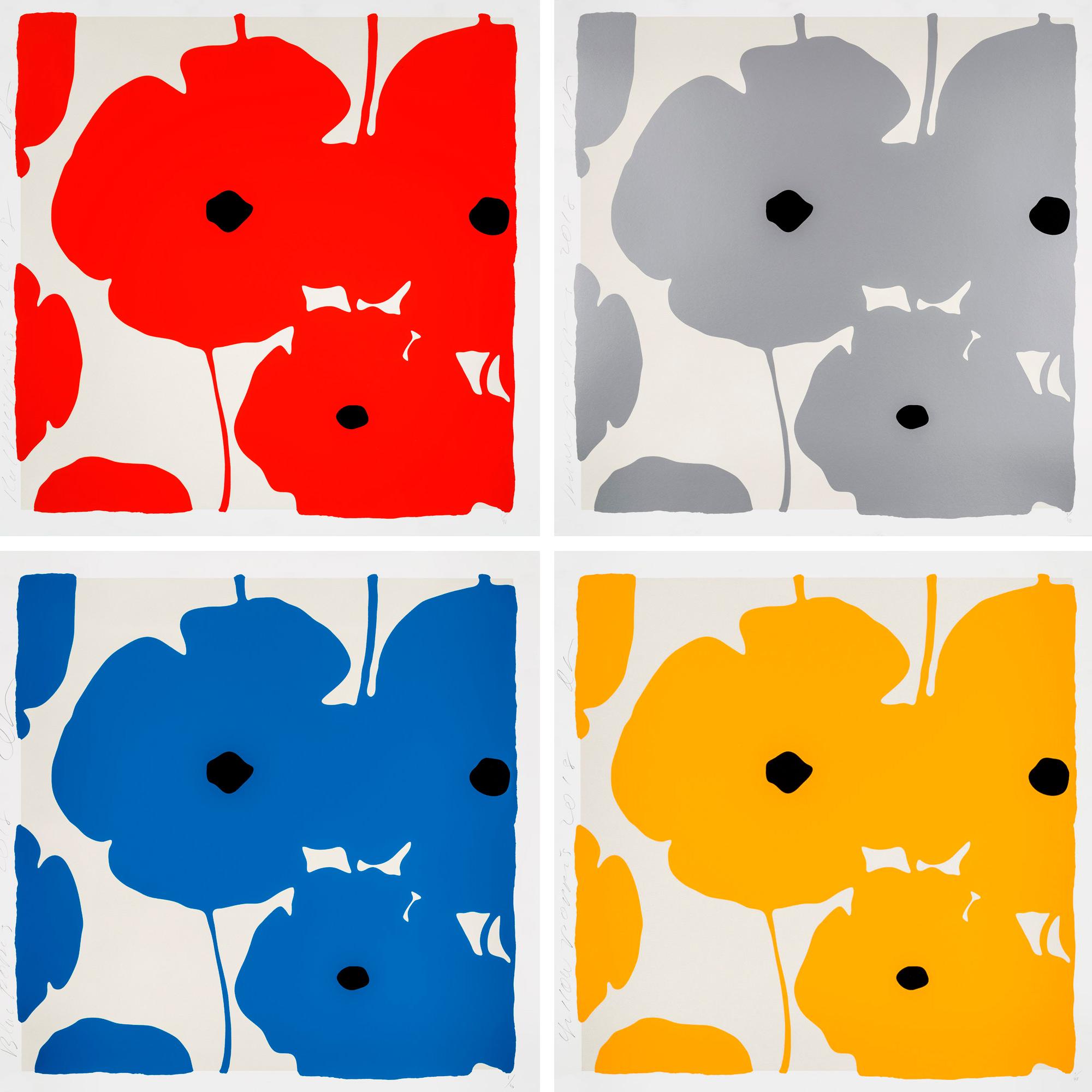 Silver Poppies, 2018, Color silkscreen, enamel inks and flocking - Abstract Print by Donald Sultan