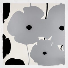 Silver and Black Poppies, 2019, Color silkscreen with flocking