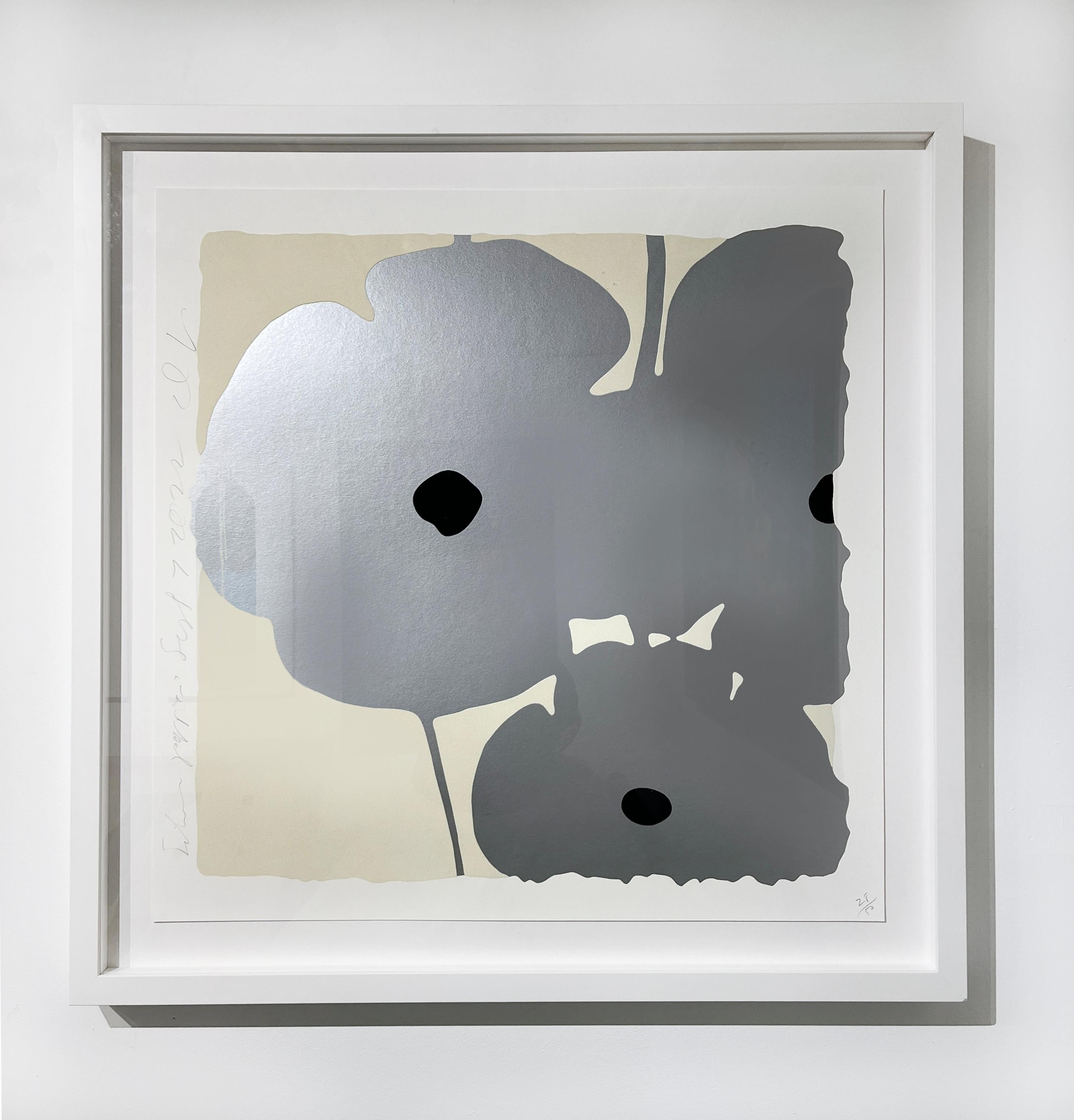 Artist:  Sultan, Donald
Title:  Silver Poppies, Sept. 7,2022
Date:  2022
Medium:  color silkscreen with enamel inks and flocking on 2-ply museum board
Unframed Dimensions:  30
