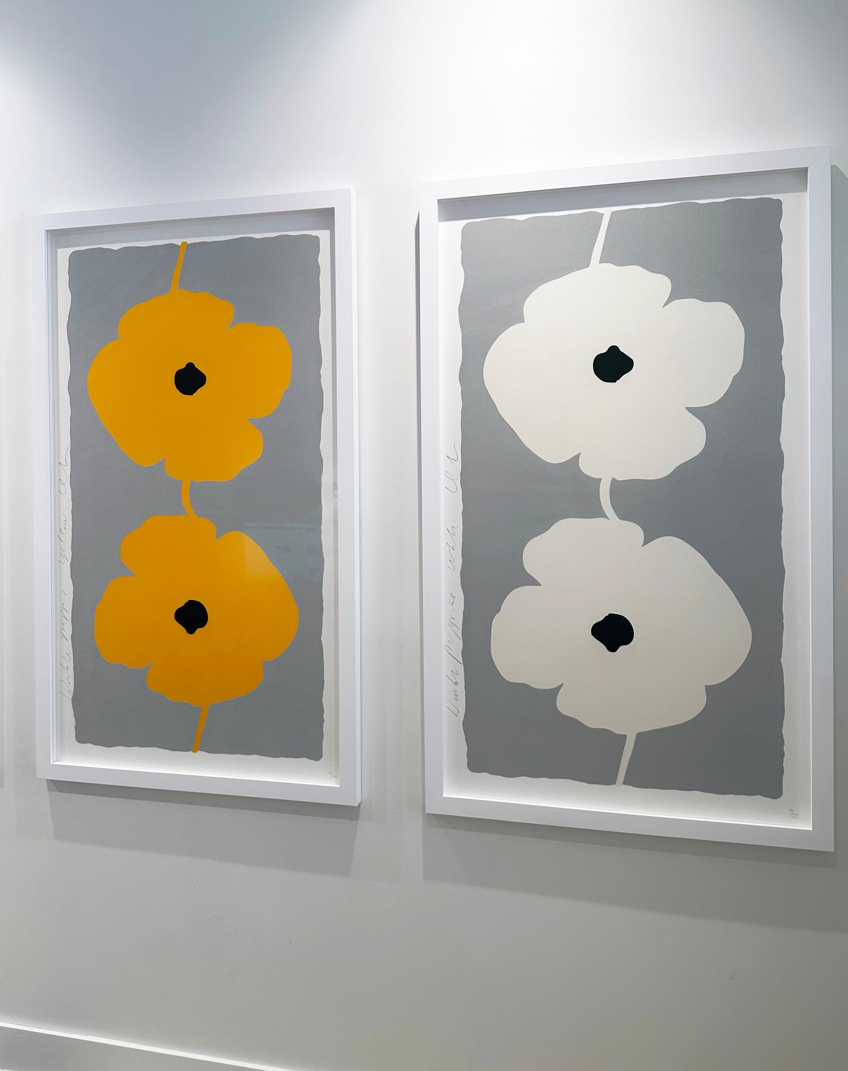 White Double Poppies - Gray Still-Life Print by Donald Sultan