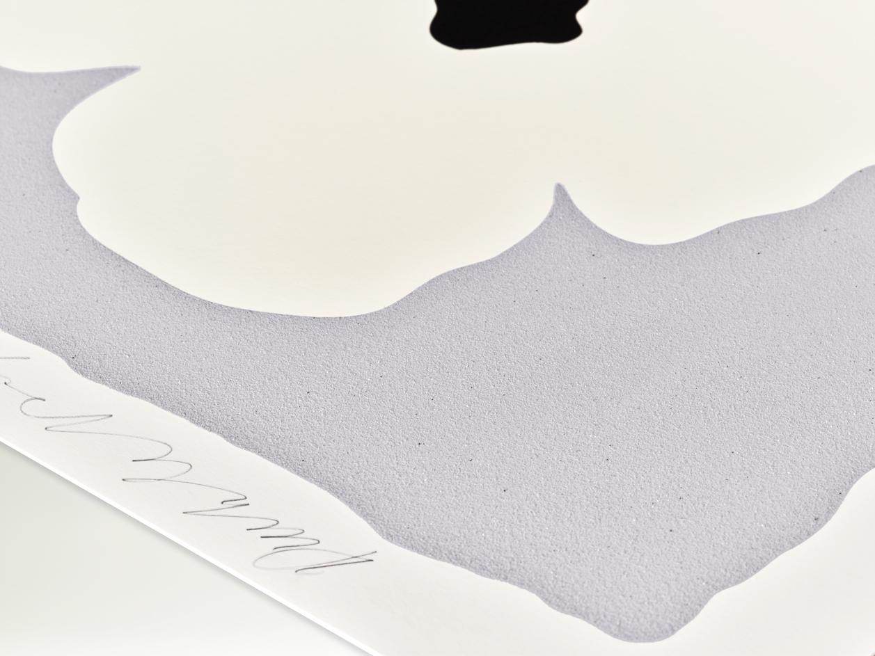 Artist: Donald Sultan
Title: White Double Poppies
Portfolio: Double Poppies
Medium: Silkscreen with enamel inks, flocking, and sand on Rising 4-ply museum board
Date: 2025
Edition: 9/25
Frame Size: 55 1/4