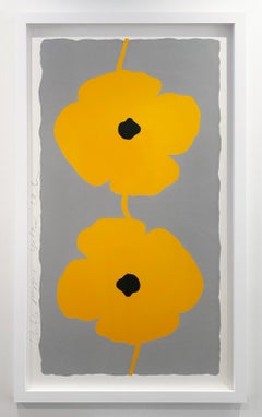 Donald Sultan Abstract Poppies Silkscreen, Signed, 2025, Yellow Double Poppies