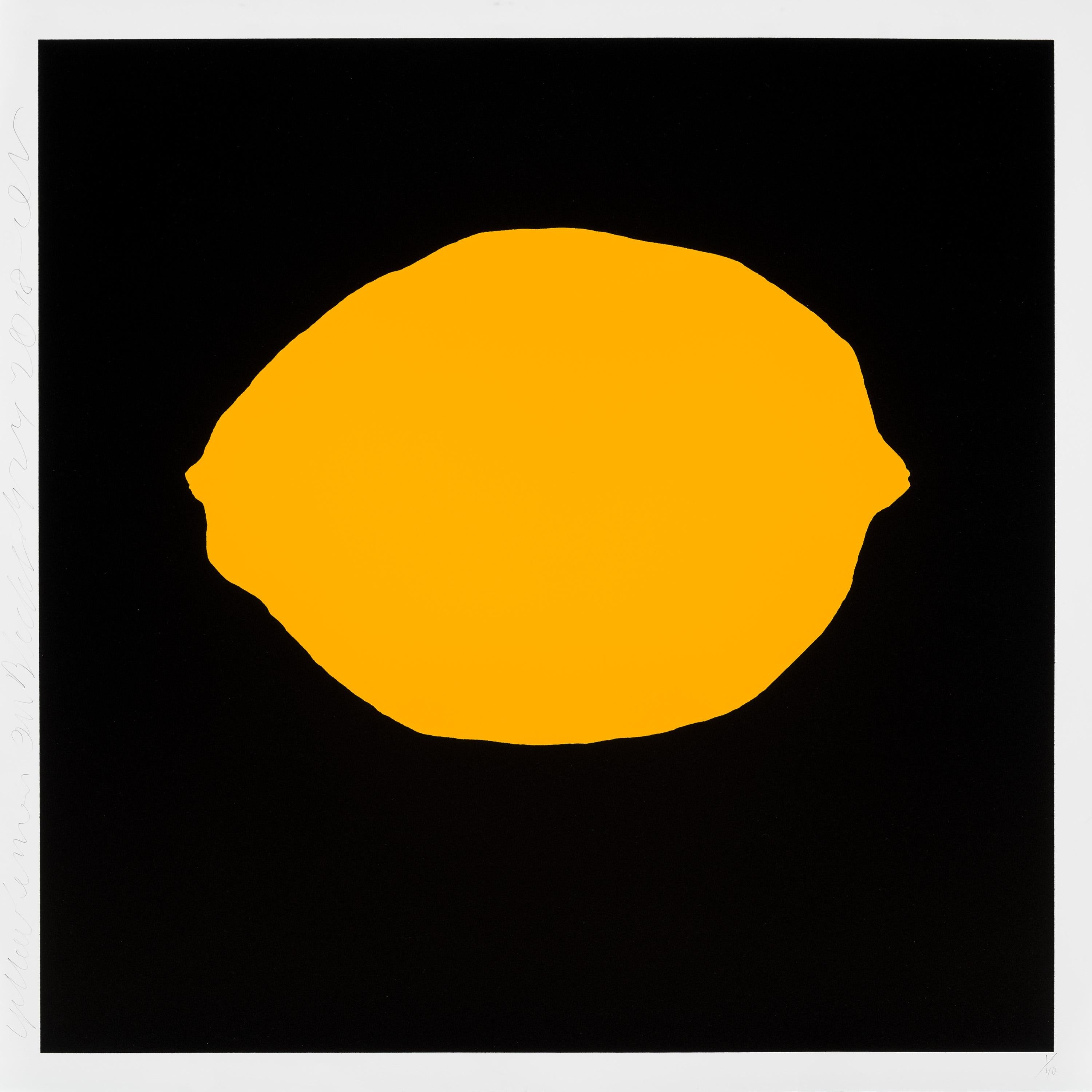 Sérigraphie couleur jaune citron sur noir avec encres d'émail, 2018