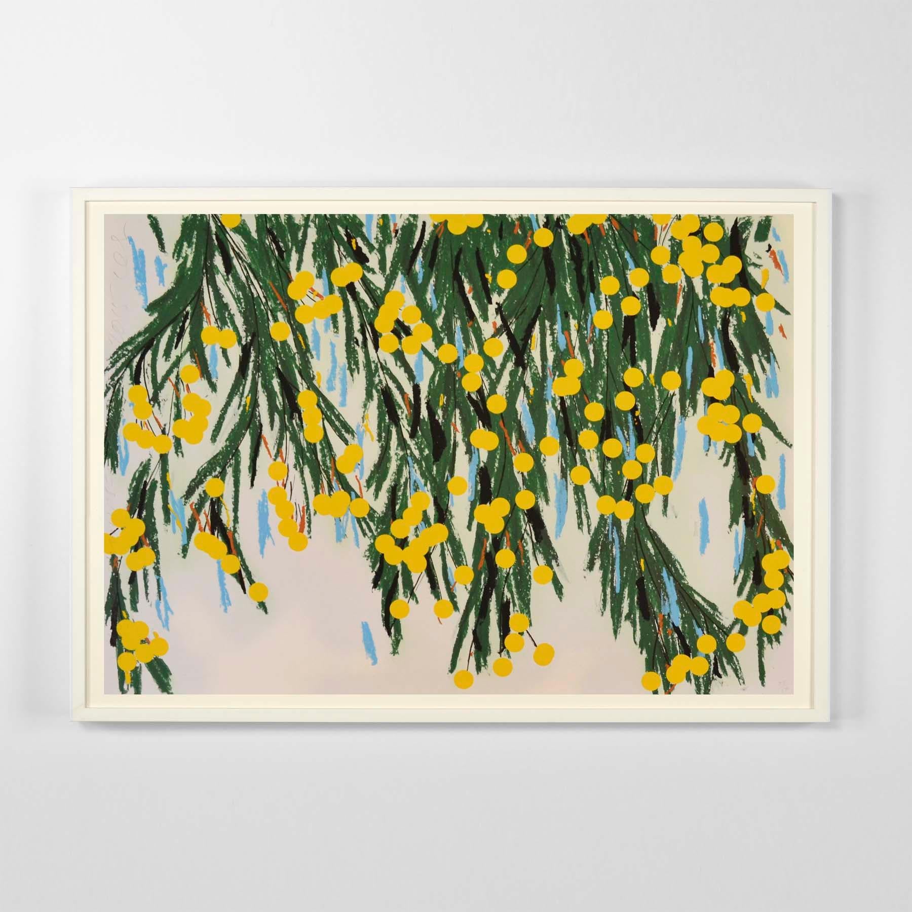 Donald Sultan, Gelbe Mimose, 23. Juli,
Siebdruck in Farben mit gelber Beflockung auf 4-lagigem Museumskarton. 
Auflage: 50 Stück. 
81.3 x 114.3 cm (32.2 x 45.5 in)
Signiert, datiert, nummeriert und betitelt, begleitet von einem