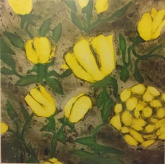 Retro Donald Sultan "Yellow Roses" - Framed Contemporary Abstract Print