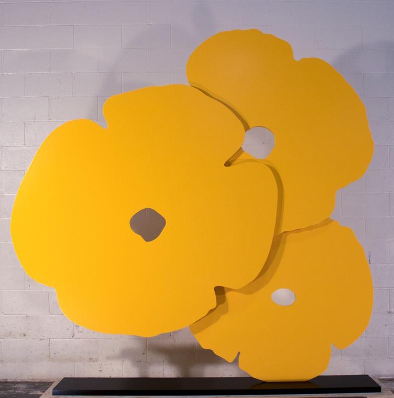 Donald Sultan Abstract Sculpture - Big Yellow Poppies Sculpture 3/4 inch (1.9 cm) thick painted aluminum, 72x72 in.