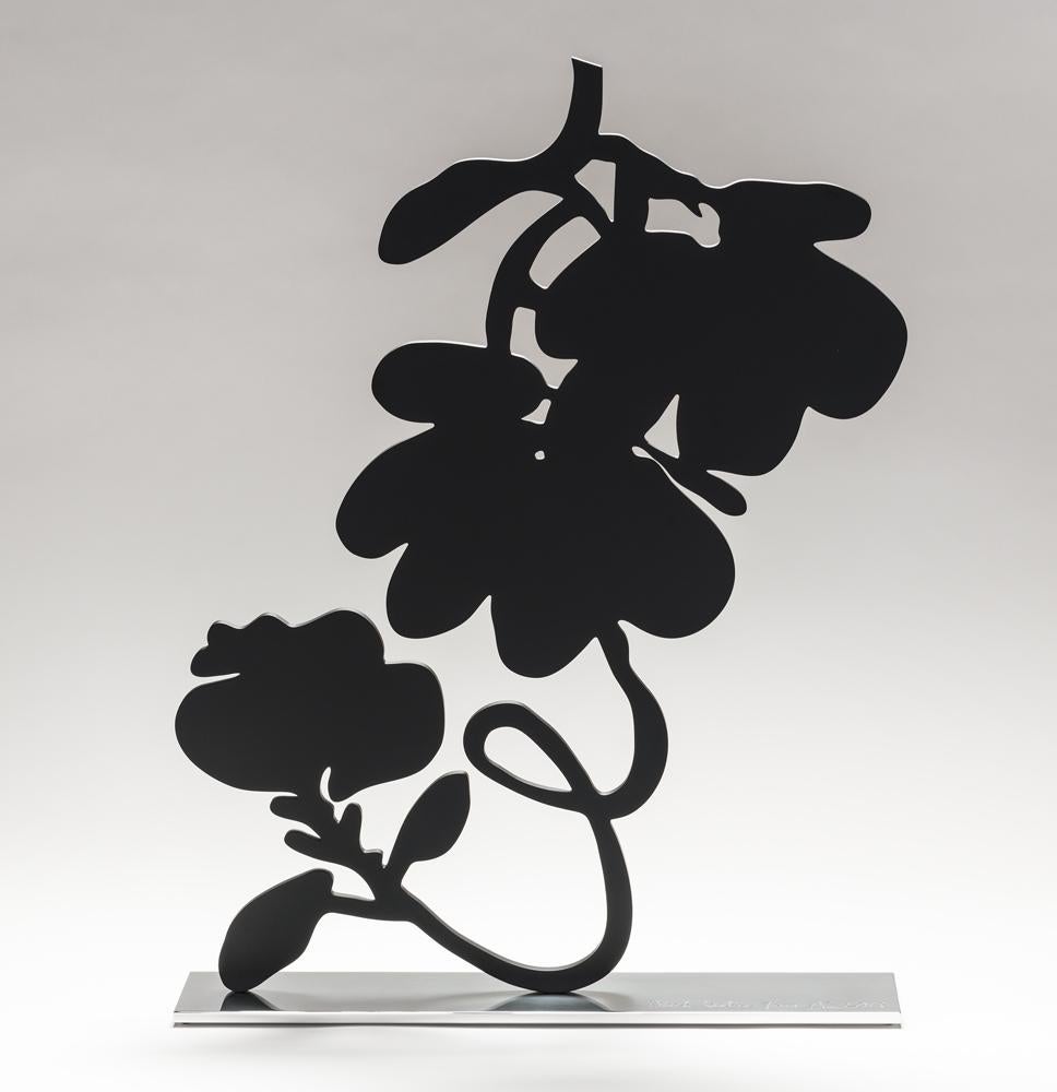 Abstract Sculpture Donald Sultan - Lanternes noires en forme de fleur, aluminium avec revêtement en poudre noire sur aluminium poli
