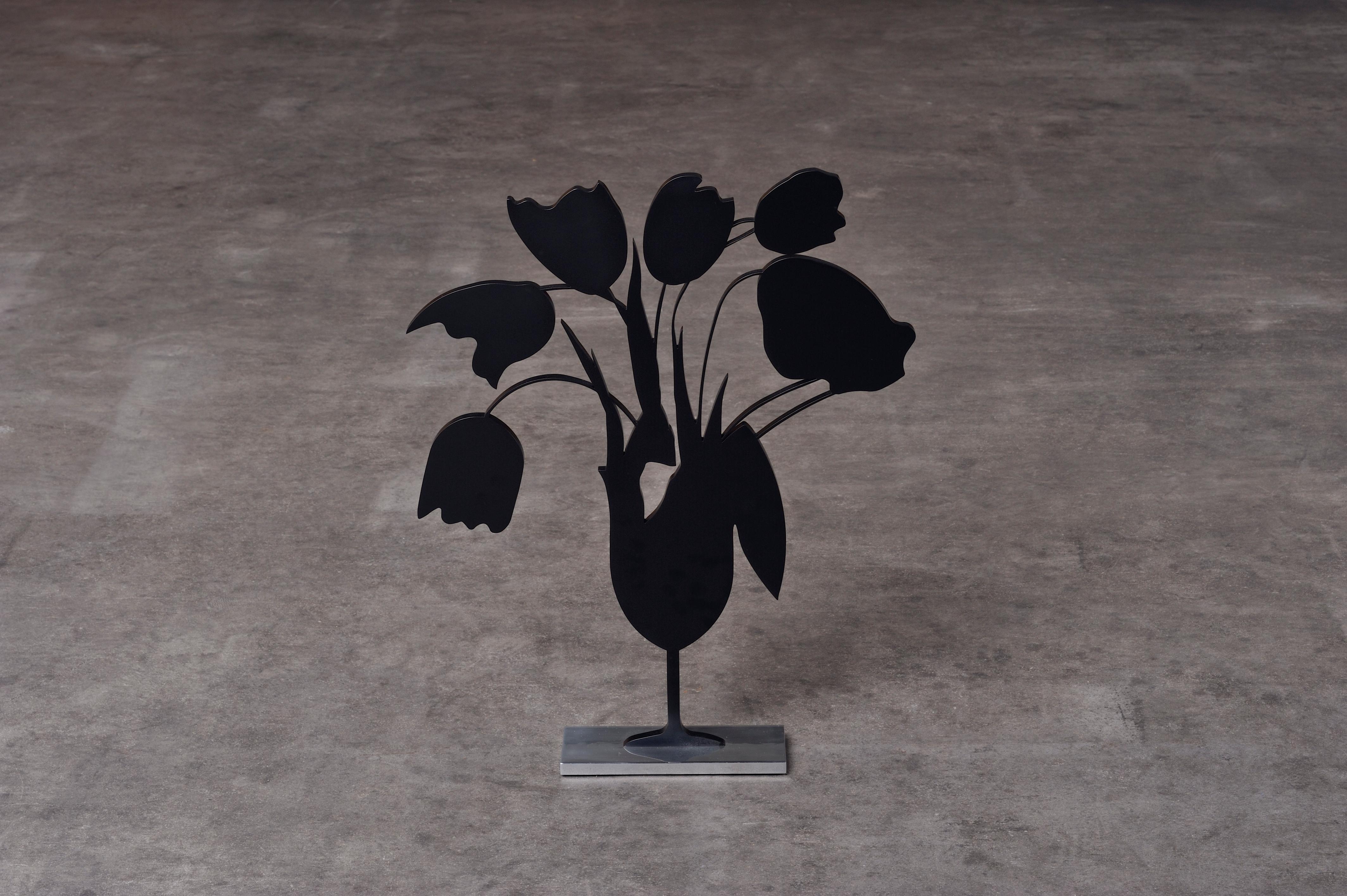 Black Tulips and Vase, April 5 - Contemporary, 21st Century, Sculpture, Black  For Sale 6