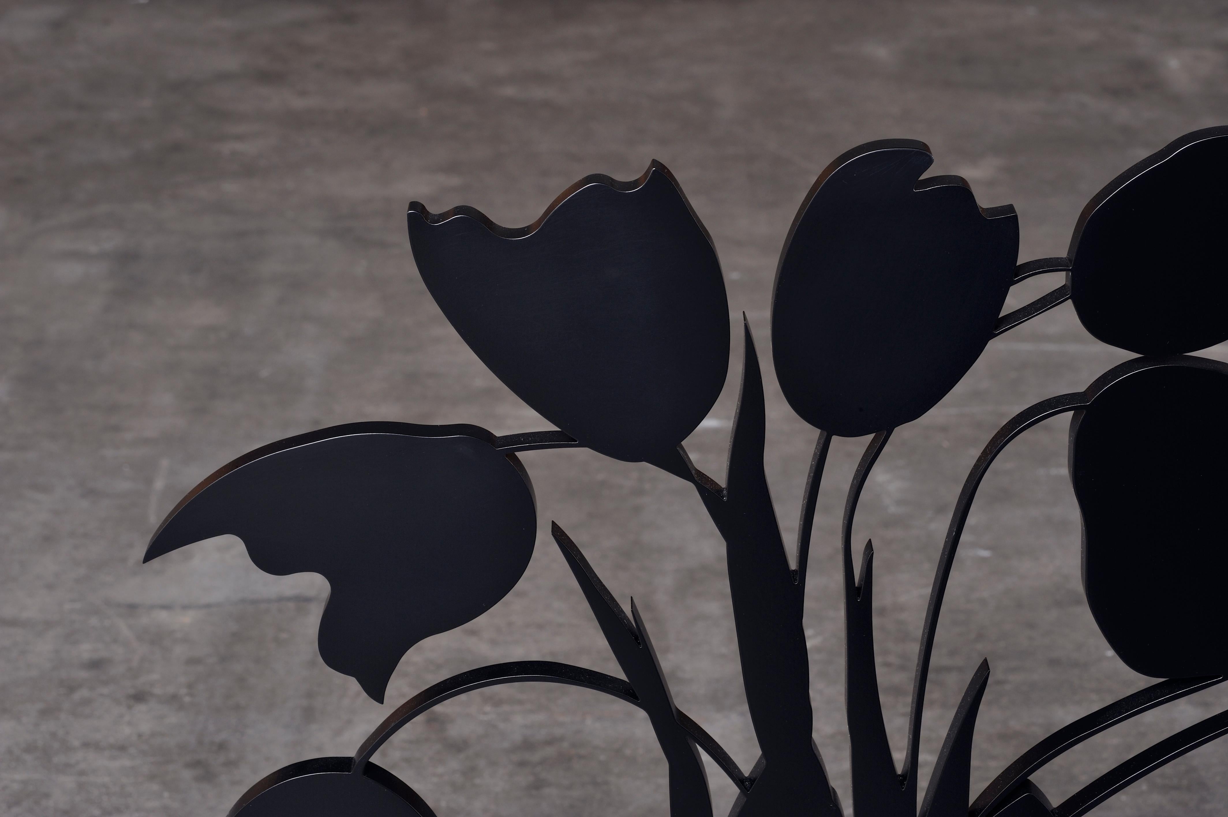 Black Tulips and Vase, April 5 - Contemporary, 21st Century, Sculpture, Black  For Sale 7