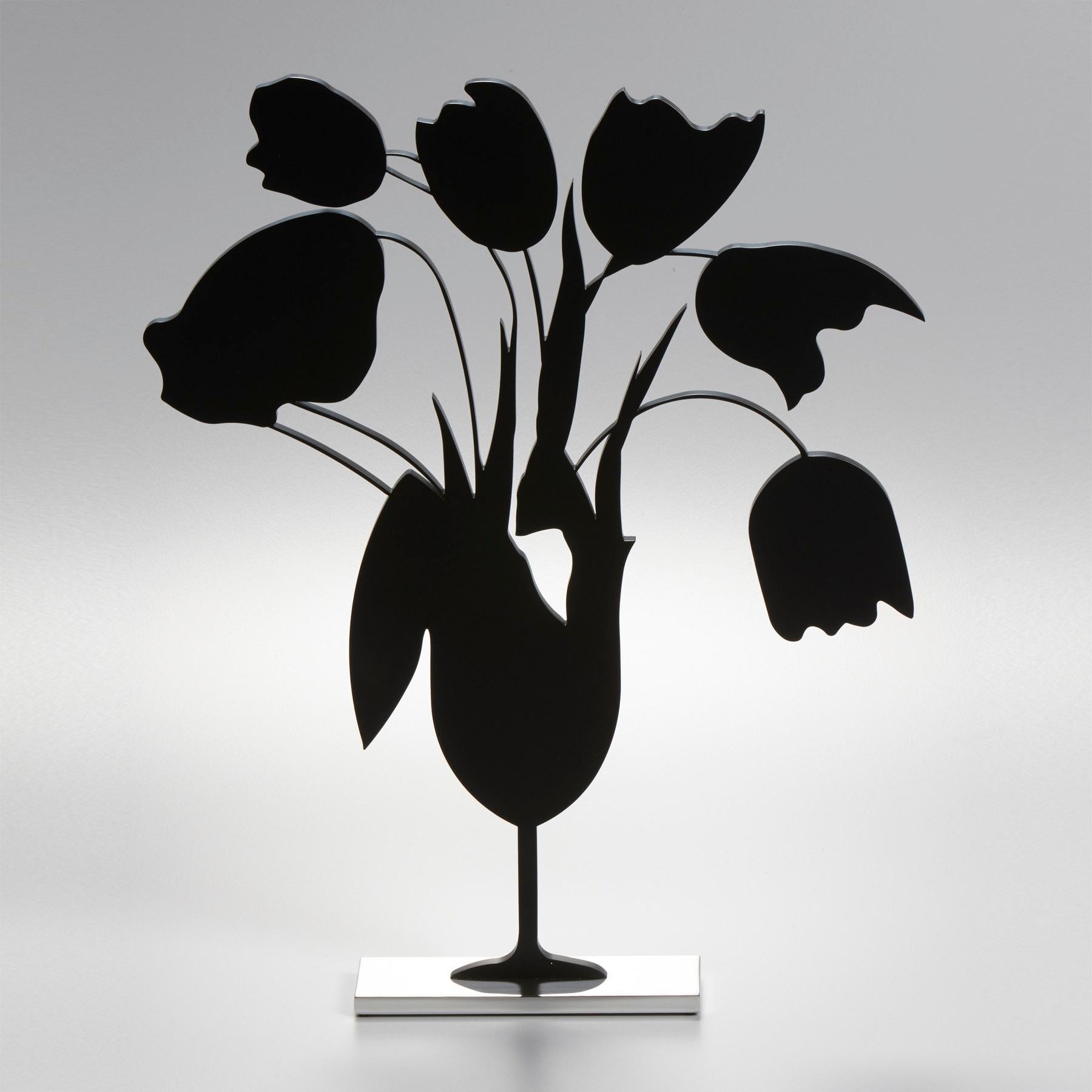 Figurative Sculpture Donald Sultan - Tulipes noires et vase, 5 avril - Contemporain, 21e siècle, Sculpture, Noir 