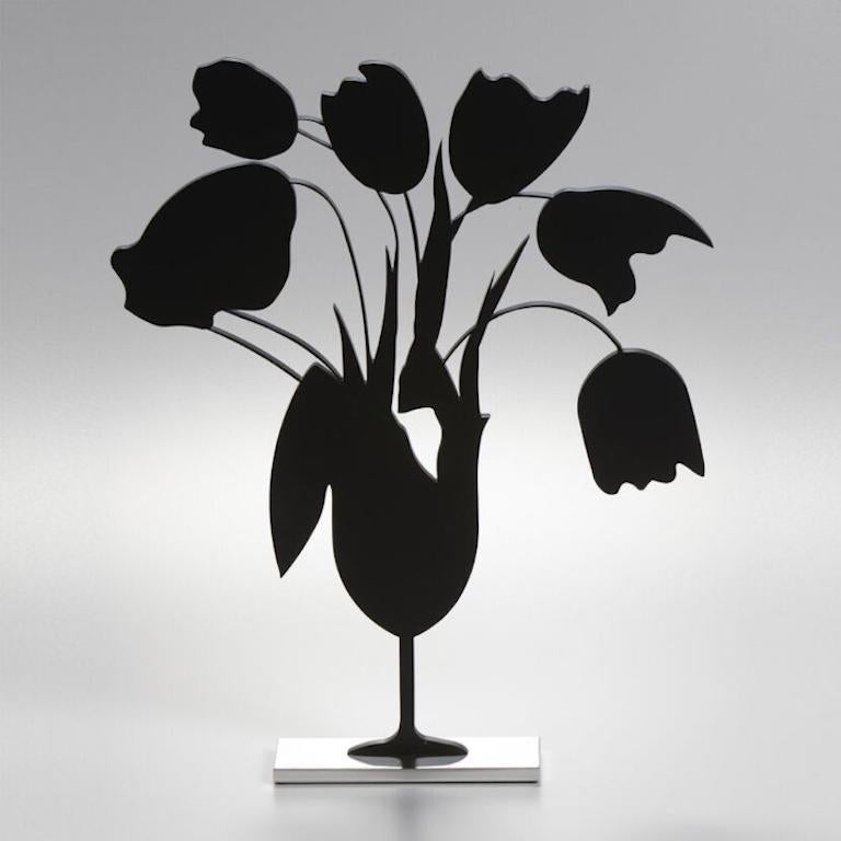 Donald Sultan
Black Tulips and Vase, April 5, 2014
24" x 20" x 3.5" in
Painted aluminum
Edition of 25




Donald Sultan’s large-scale still life paintings are filled with rich iconography—provocative objects, like bulbous fruits, set against a