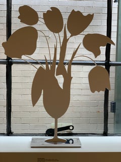 White Tulips and Vase, Donald Sultan, Painted aluminum on polished aluminum base