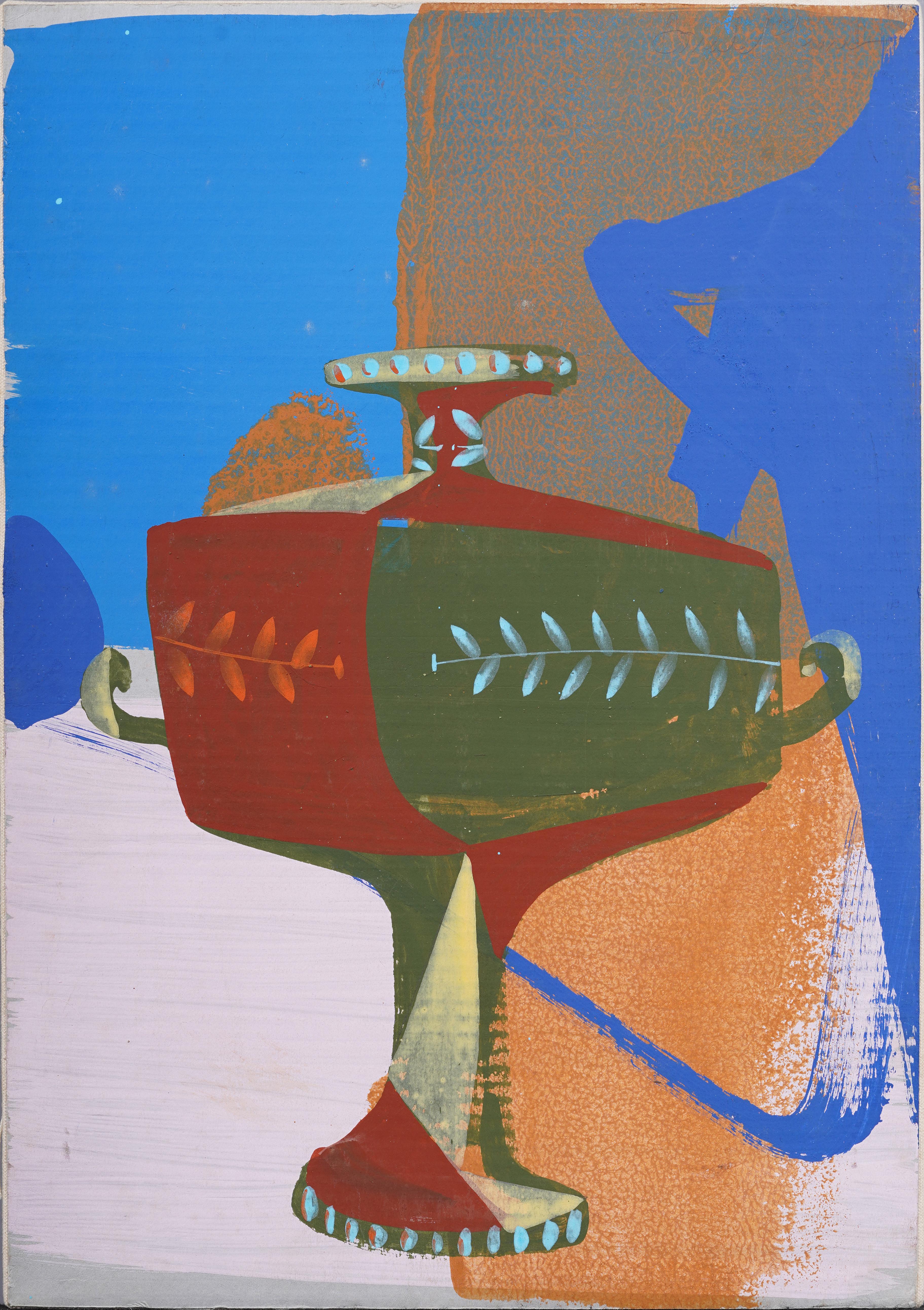 Antico dipinto ad olio firmato Modernista Americano Astratto Architettonico Natura morta - Painting di Donald Traver