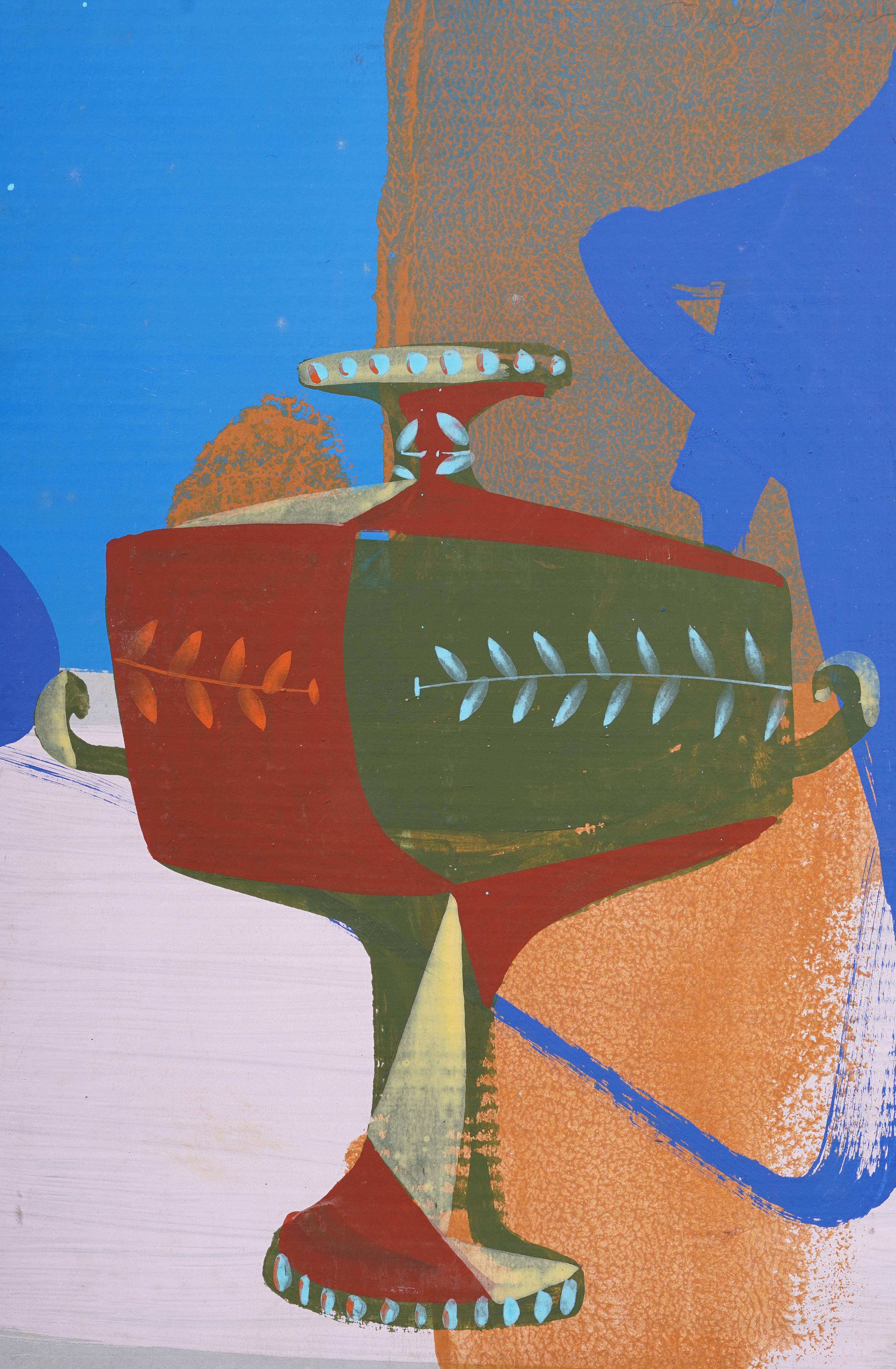 Antico dipinto ad olio firmato Modernista Americano Astratto Architettonico Natura morta - Abstract Painting Marrone di Donald Traver