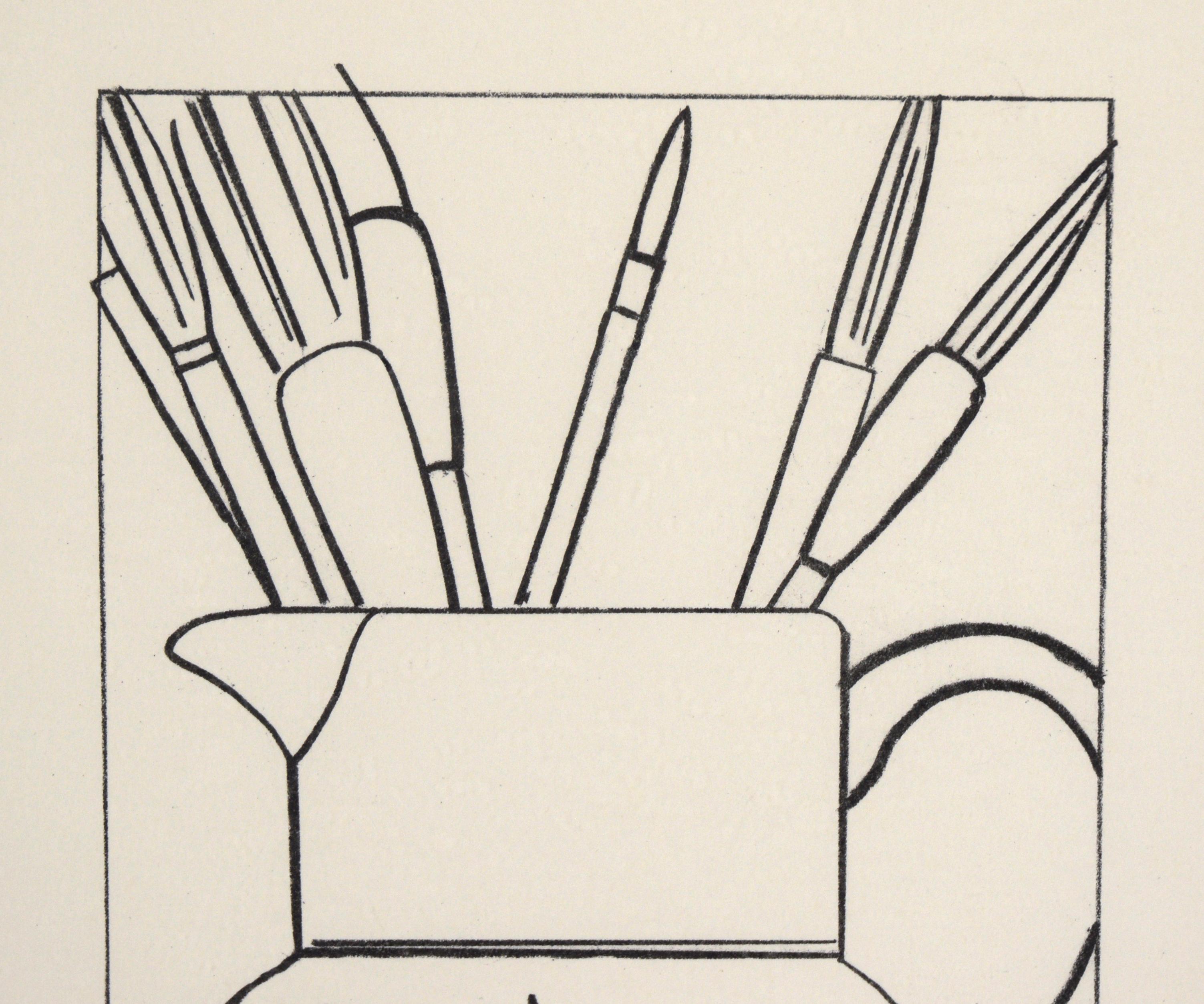 Paintbrushes in a Pitcher - Still Life Etching by Don Weygandt (#20/150) - American Modern Print by Donald Weygandt