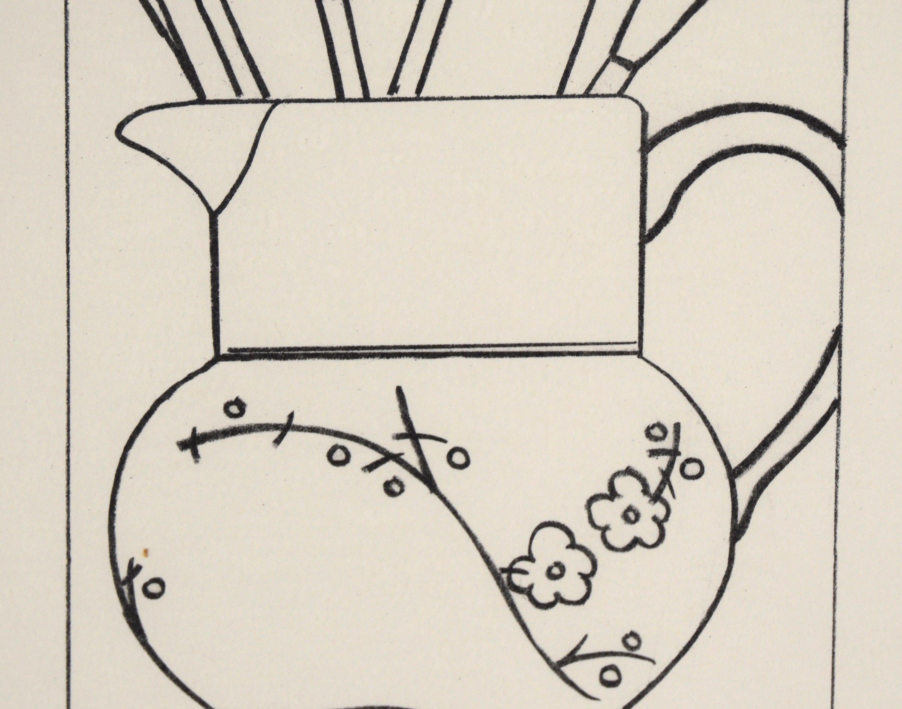 Paintbrushes in a Pitcher - Still Life Etching by Don Weygandt (#20/150) - Beige Interior Print by Donald Weygandt