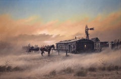 "SHORT ON RAIN" COWBOY WESTERN DROUGHT HORSES CABIN DUST