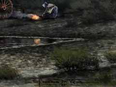 "SUPPER TIME STORM" WESTERN COVERED WAGON DONALD YENA BORN 1933 DATED 1975