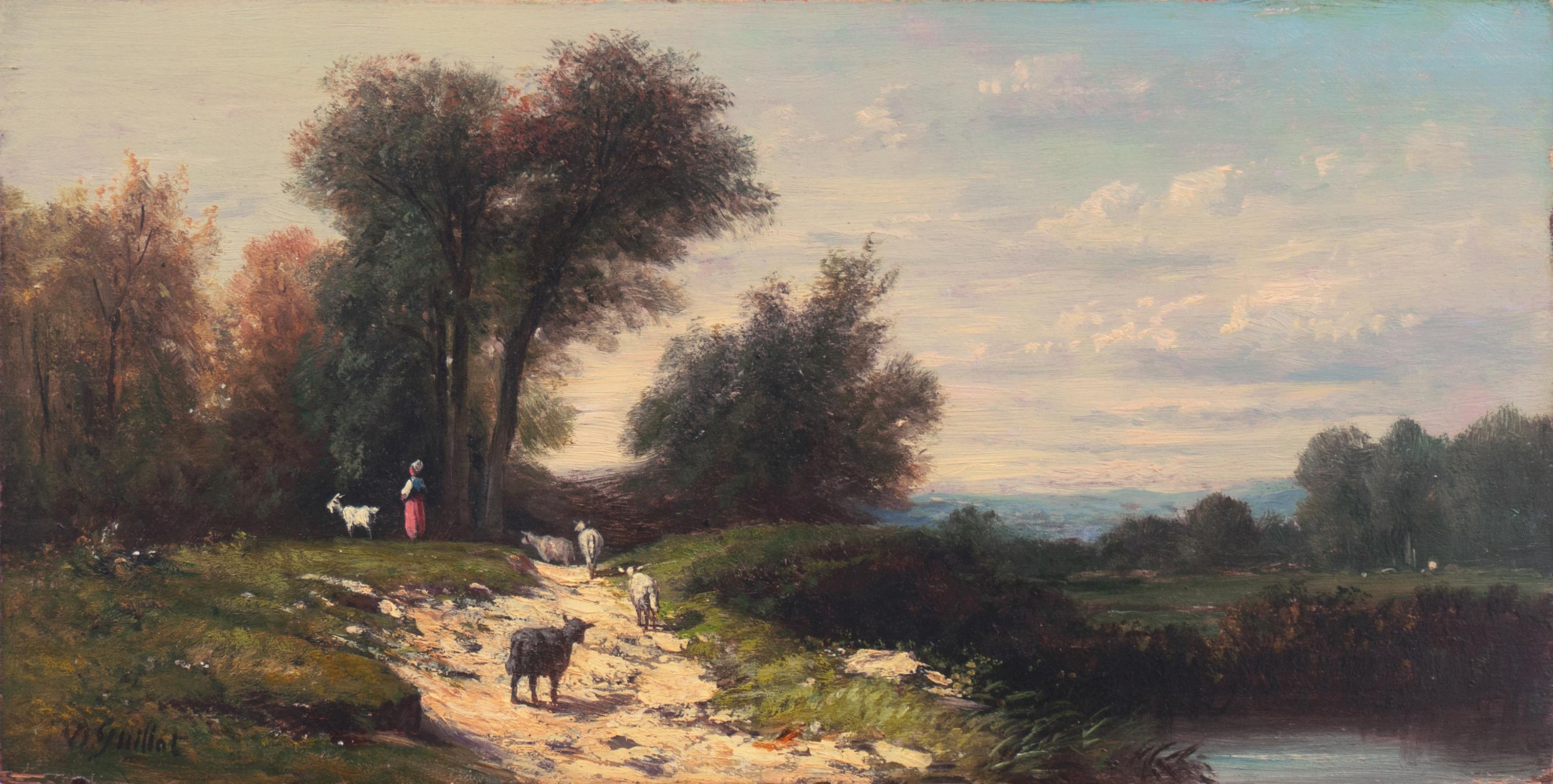 'Shepherdess in a River Landscape' Salon des Artistes Françaises, Pushkin Museum - Painting by Donat Guillot