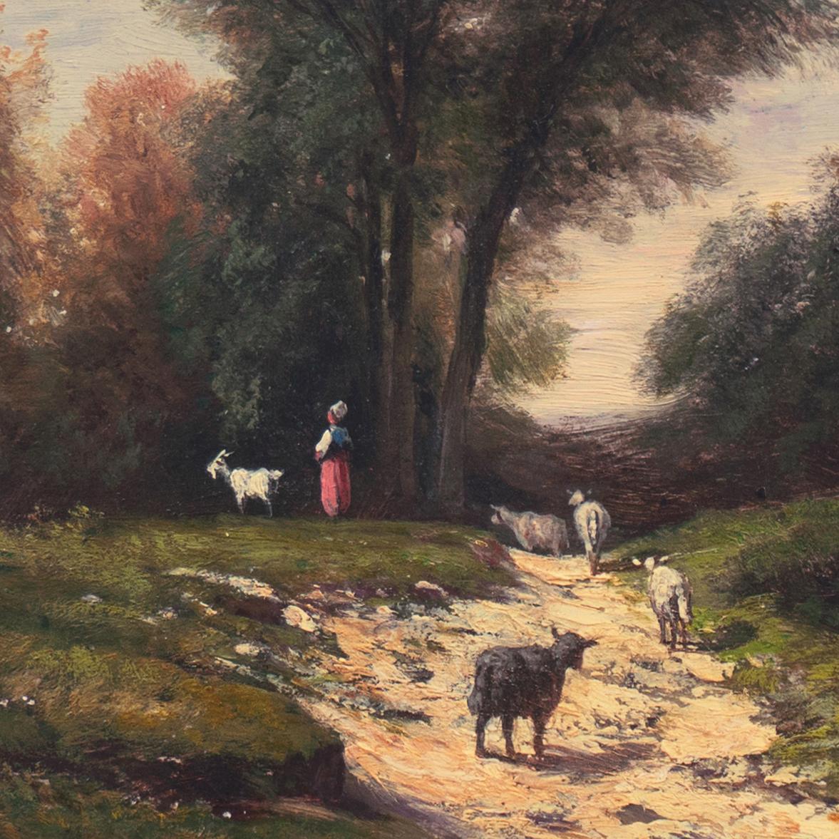 'Shepherdess in a River Landscape' Salon des Artistes Françaises, Pushkin Museum - Romantic Painting by Donat Guillot