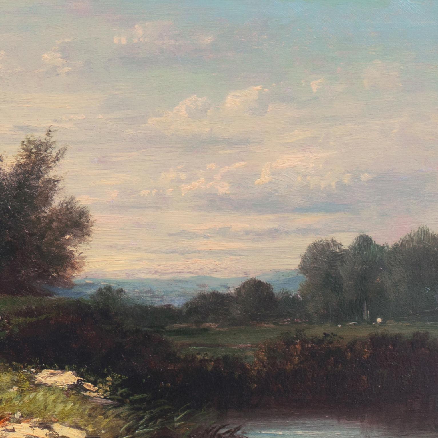 'Shepherdess in a River Landscape' Salon des Artistes Françaises, Pushkin Museum - Brown Landscape Painting by Donat Guillot