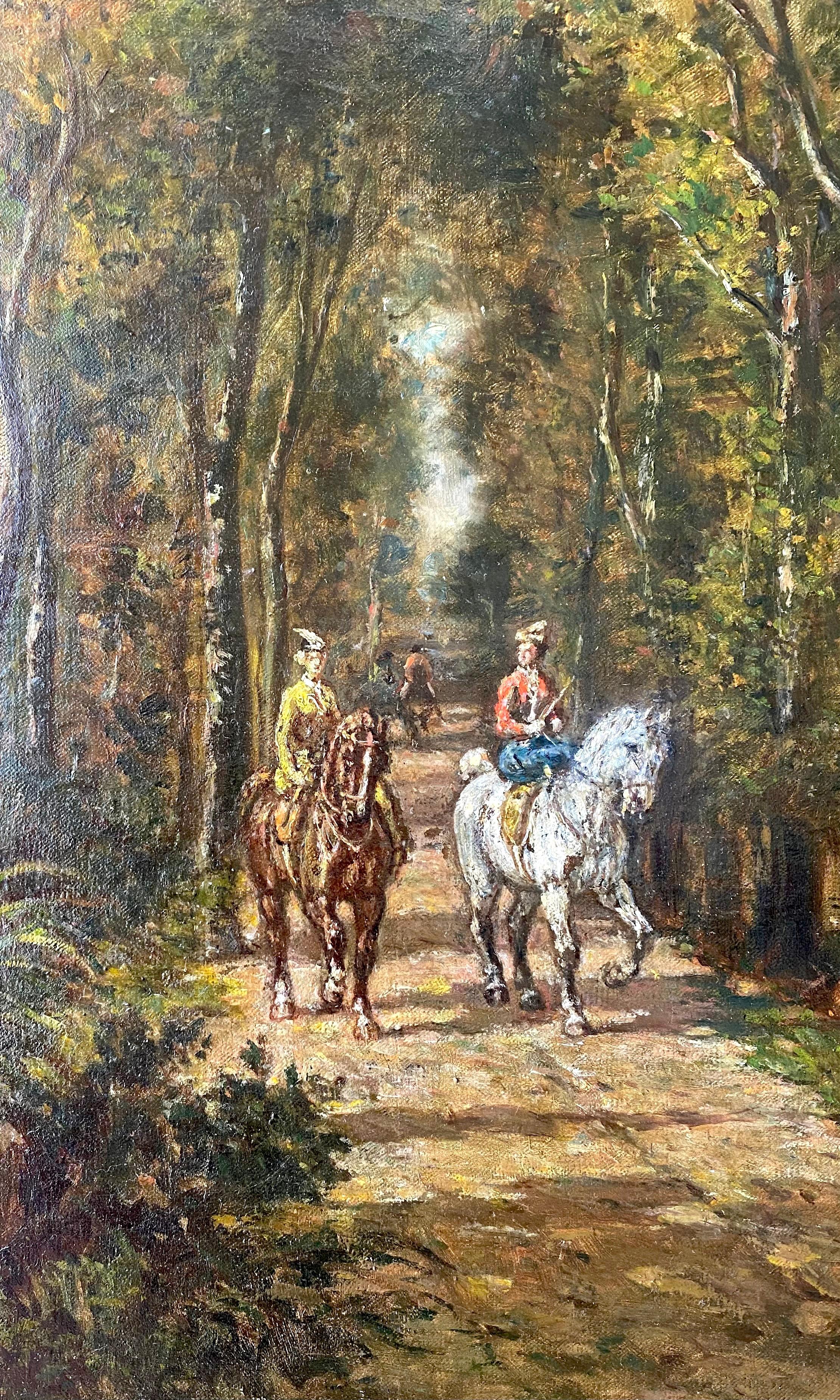 a boy and a horse are in the woods