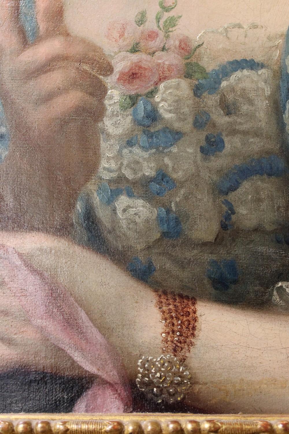 Merveilleuse peinture à l'huile sur toile du milieu du 18ème siècle, portrait d'une dame avec son chien par Donatien Nonnotte, signée et datée de 1760.
D. Nonotte a été l'élève et l'étudiant émérite de François Lemoyne et il a enseigné à