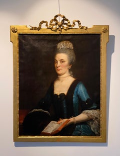 French 18th century Portrait of a lady - Book pearls
