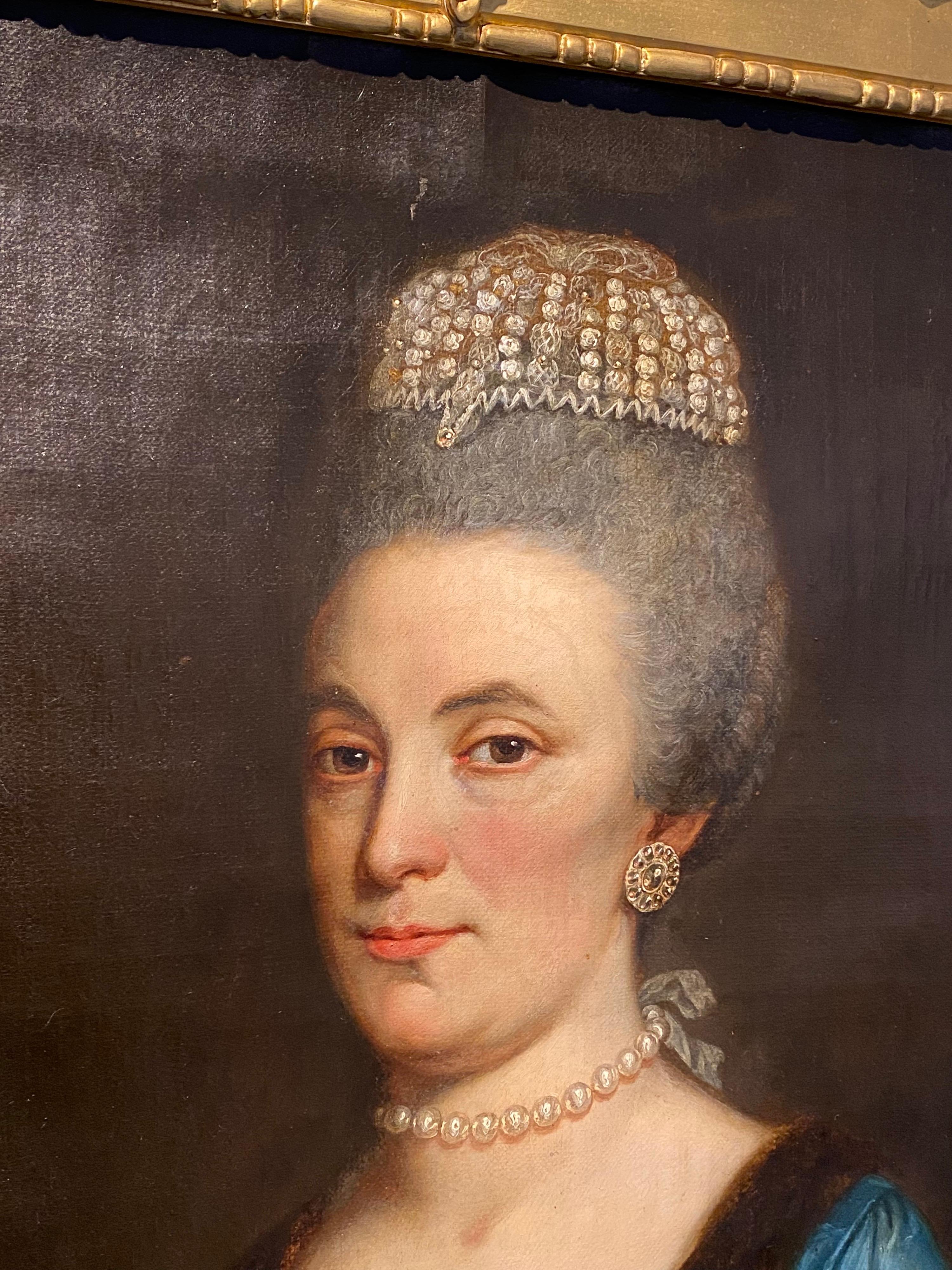 French 18th century Portrait of a lady - Book pearls - Old Masters Painting by Donatien Nonotte (Besançon 1708 - Lyon 1785)