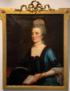 French 18th century Portrait of a lady - Book pearls