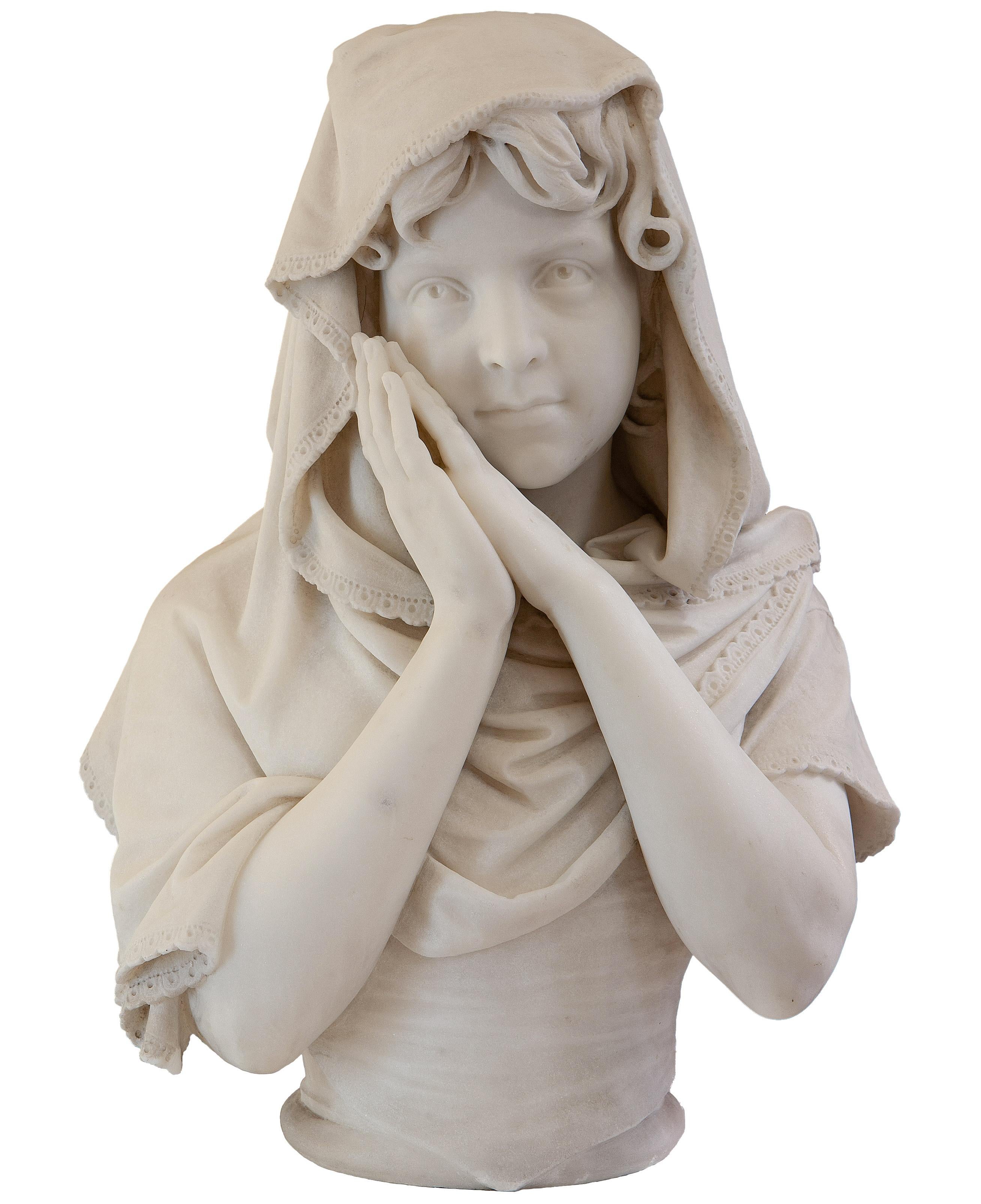 Donato Barcaglia (1849 – 1930) Figurative Sculpture - Little girl with clasped hands