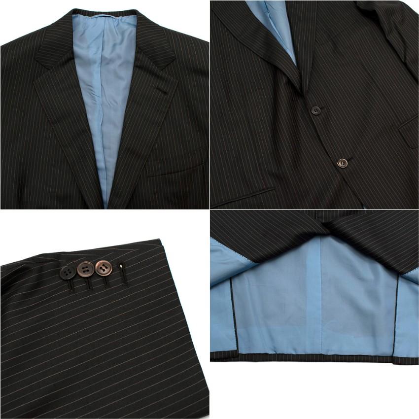 Donato Liguori Bespoke Black Pinstriped Hand Tailored Suit - Size Estimated XL In New Condition For Sale In London, GB