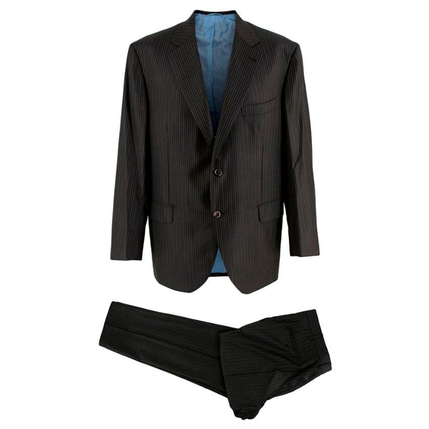 Donato Liguori Bespoke Black Pinstriped Hand Tailored Suit - Size Estimated XL For Sale