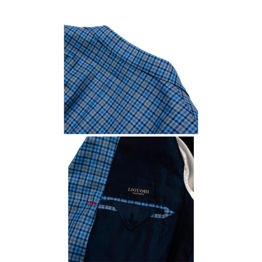 Donato Liguori Blue Checkered Cashmere blend Tailored Blazer - Estimated Size XL For Sale 6