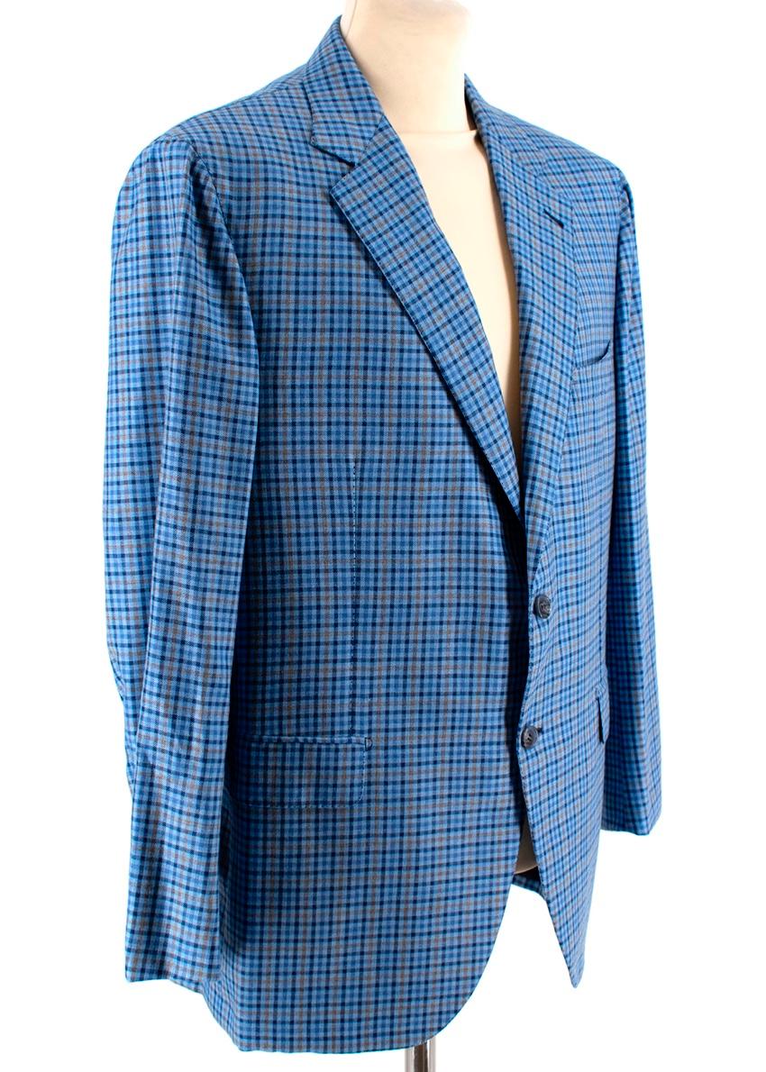 Women's or Men's Donato Liguori Blue Checkered Cashmere blend Tailored Blazer - Estimated Size XL For Sale