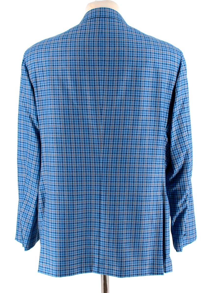 Donato Liguori Blue Checkered Cashmere blend Tailored Blazer - Estimated Size XL For Sale 1