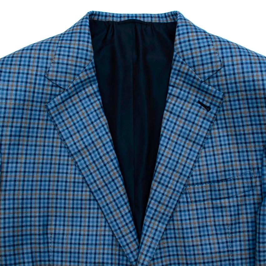 Donato Liguori Blue Checkered Cashmere blend Tailored Blazer - Estimated Size XL For Sale 2