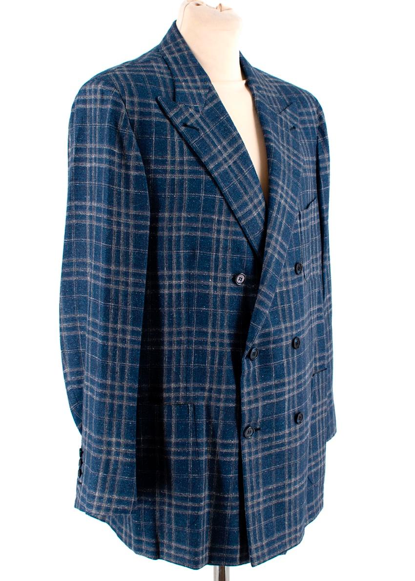 Donato Liguori Blue Cotton & Linen Blend Tailored Blazer Jacket - Size XL In Excellent Condition For Sale In London, GB