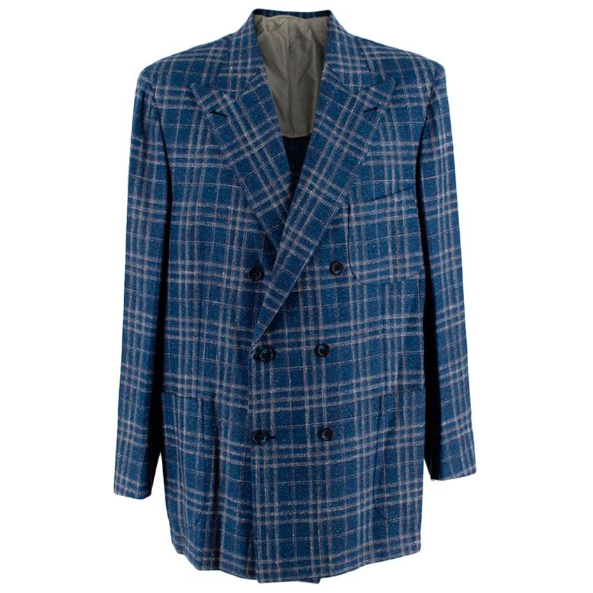 Donato Liguori Blue Cotton & Linen Blend Tailored Blazer Jacket - Size XL For Sale