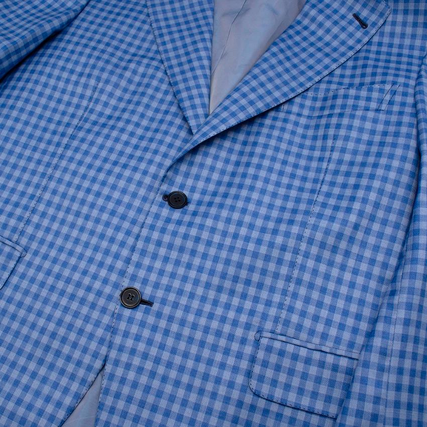 Donato Liguori Blue Gingham Wool blend Tailored Jacket - Size Estimated XL For Sale 1
