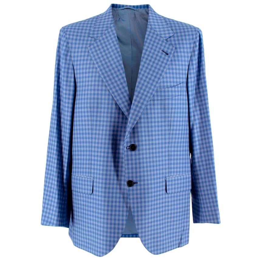 Donato Liguori Blue Gingham Wool blend Tailored Jacket - Size Estimated XL For Sale