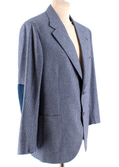 Donato Liguori Blue Pied de Poule Cashmere Blend Tailored Blazer Jacket Size XL