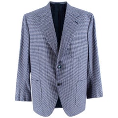 Donato Liguori Blue Pied de Poule Cashmere Blend Tailored Blazer Jacket Size XL