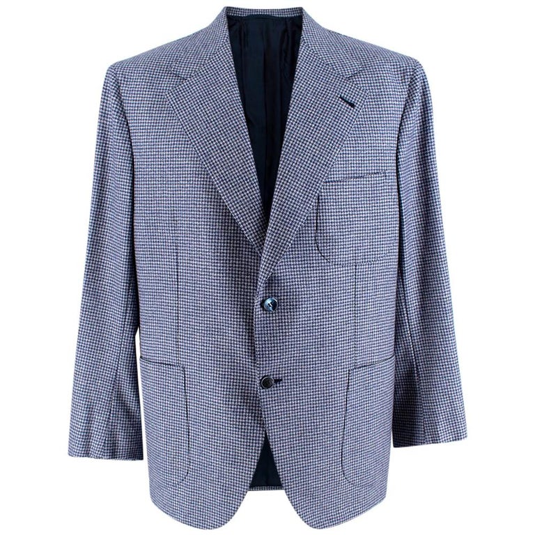 Donato Liguori Blue Pied de Poule Cashmere Blend Tailored Blazer Jacket ...