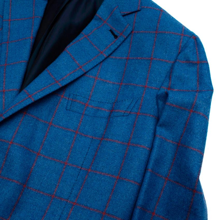 Donato Liguori Blue & Red Cashmere Blend Checkered Tailored Jacket - Size XL In Excellent Condition For Sale In London, GB