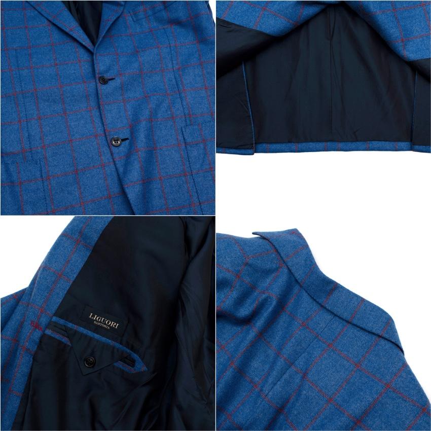 Donato Liguori Blue & Red Cashmere Blend Checkered Tailored Jacket - Size XL For Sale 2