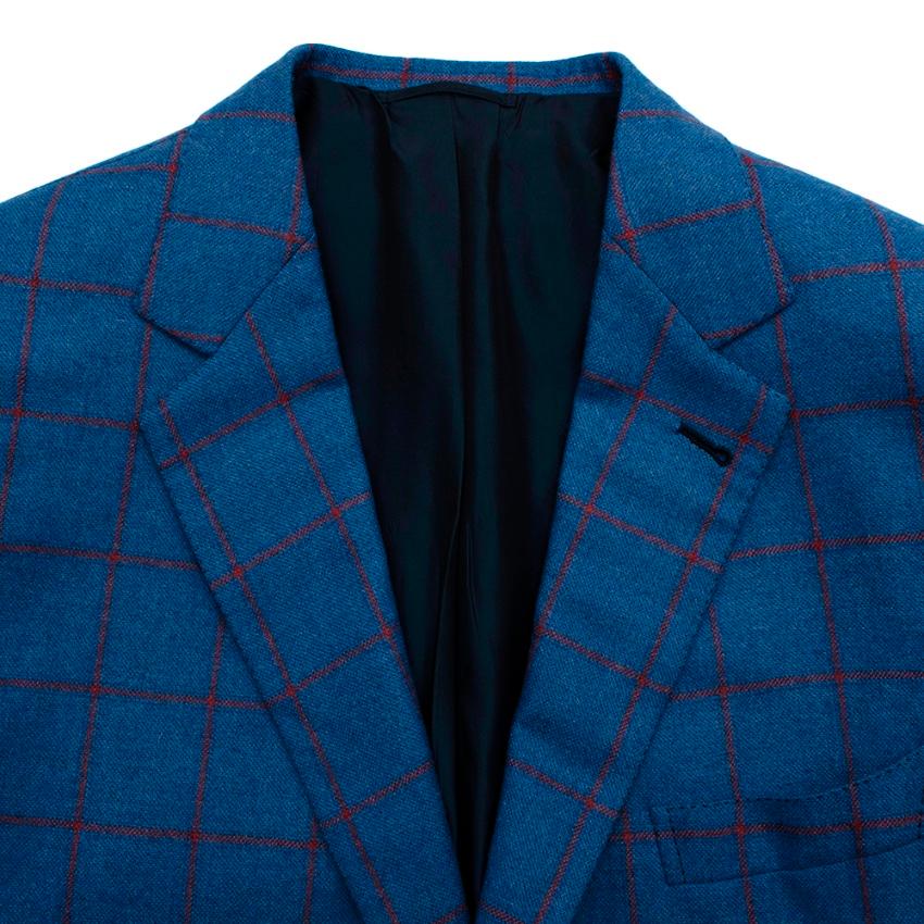 Donato Liguori Blue & Red Cashmere Blend Checkered Tailored Jacket - Size XL For Sale 3