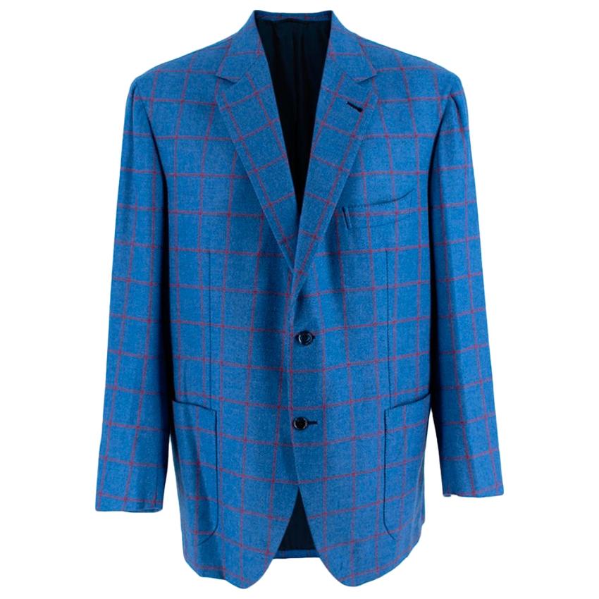 Donato Liguori Blue & Red Cashmere Blend Checkered Tailored Jacket - Size XL For Sale